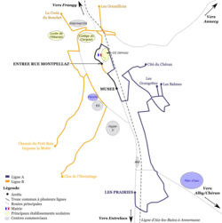 Schéma en couleurs de lignes de bus à Rumilly.