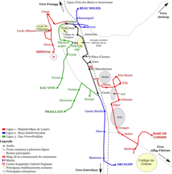 Schéma simplifié du réseau de bus de Rumilly tel que lancé en septembre 2019.