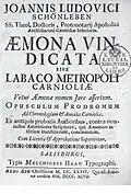 Page de titre de l’Aemona vindicata (1674).