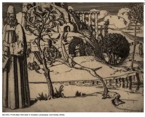 Scholar and Deer (eau-forte, vers 1900)