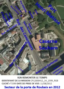 Secteur porte de Roubaix sur photo aérienne de 2012