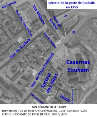 Secteur porte de Roubaix sur photo aérienne de 1955