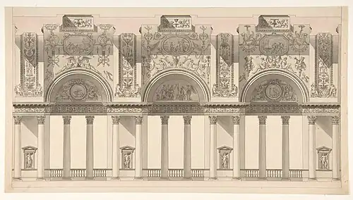 Coupe d'une galerie dans le palais d'un souverain (vers 1791), dessin à la plume et lavis, New York, Metropolitan Museum of Art.