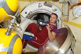 Elena Serova lors de son séjour dans l'ISS en 2014.