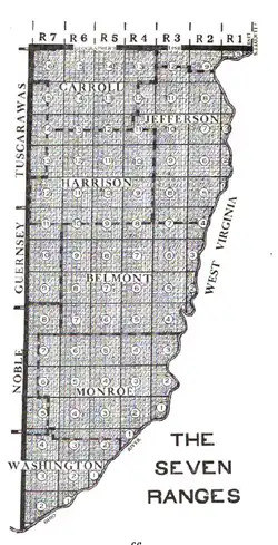 Carte ancienne montrant le quadrillage régulier.