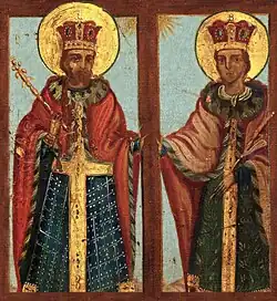 Icône de Constantin et d' Hélène, protectrice des archéologues et des historiens dans les pays orthodoxes.