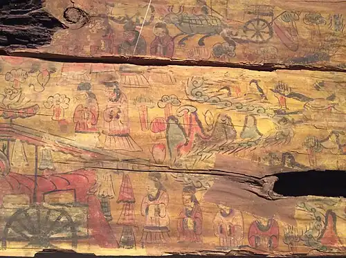 Le cercueil en laque peint de Zhijiapu : scènes de procession. Ve&nbsp;siècle. Musée d'Histoire du Shanxi.