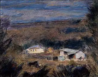 Bergerie à Repedea à la tombée du jour (1982), pastel, 42&nbsp;×&nbsp;55&nbsp;cm, collection particulière.