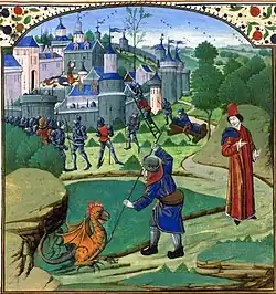 Siège de Paphos et Esculape contemplant le basilic. fol. 31v.
