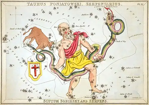 Carte no 12 : Le Taureau de Poniatowski, Ophiuchus, l'Écu de Sobieski et le Serpent