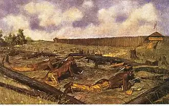 Le siège de Fort Détroit en 1763 illustré par Frederic Remington.