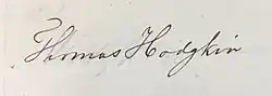 signature de Thomas Hodgkin