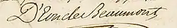 signature de Charles de BeaumontChevalier d'Éon