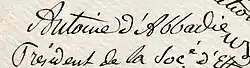 signature d'Antoine d'Abbadie