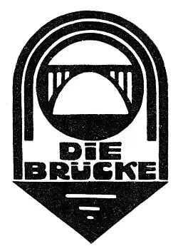 Logo tracé à l'encre noire sur fond blanc dont les lignes géométriques évoquent une arche de pont.