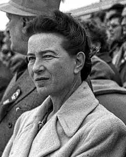 Photographie en noir et blanc de Simone de Beauvoir.