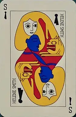 Dessin en couleurs d'une figure féminine de carte à jouer.