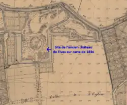Site du château de Fives sur carte de 1836
