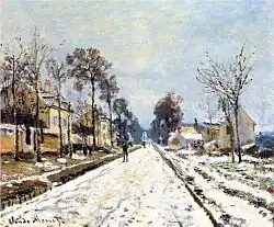 La Route de Versailles à Louveciennes, effet de neige, 1870.