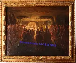 Tableau propriété de Soissonnais 14-18 et Société Historique de Soissons - Louis Tinayre, La messe de Noël 1914 à Confrécourt », 1915 - Exposé au Musée de Soissons