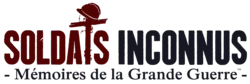 Titre du jeu Soldats inconnus : Mémoires de la Grande Guerre écrit sur deux lignes. La première partie en majuscule et écrit en rouge et bleu foncé. La deuxième partie en sous titre.