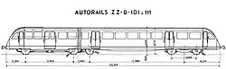 Diagramme montrant un autorail avec un profilé aérodynamique et une caisse asymétrique.