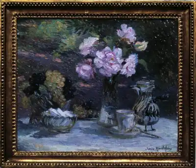 Fruits et Fleurs, huile sur toile, 46&nbsp;×&nbsp;55&nbsp;cm, achat par l'État au salon de l'Union des Femmes peintres et sculpteurs de 1917, préfecture de l'Aveyron.