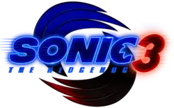 Sur une première ligne, "SONIC" en capitales bleues. Sur une deuxième ligne, "THE HEDGEHOG" en capitales bleues et en plus petit. À côté, faisant la même hauteur que les deux lignes, un "3" rouge.