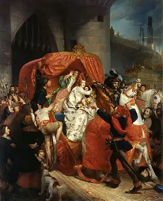 Sophie Rude, La Duchesse de Bourgogne arrêtée aux portes de Bruges, Salon de 1841.