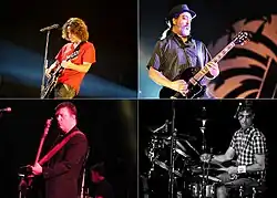 Collage de quatre musiciens d'un groupe