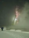 La fusée Soyuz TMA-22 pendant une tempête de neige le matin de son lancement.