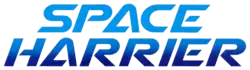 Space Harrier est inscrit sur deux lignes en lettres bleues légèrement inclinées.