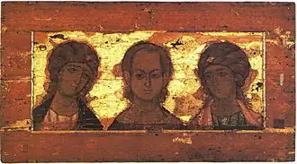 Le Christ Emmanuel avec les archanges (« déisis d'anges »). Vladimir (?). vers 1190. Galerie Tretiakov.