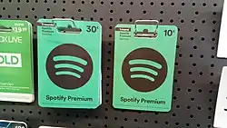 Cartes prépayées Spotify de 10 et 30 euros.