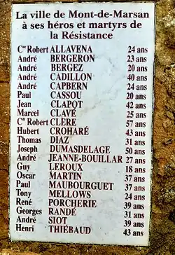 Plaque à la mémoire des héros de la Résistance de la ville au square des Anciens Combattants.