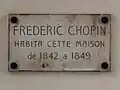 Plaque commémorative Frédéric Chopin, au no&nbsp;9.