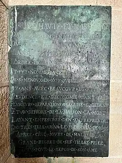 Stèle de Marie-Gabrielle du Boulay-Favier (morte en 1695).