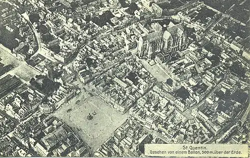 Centre-ville de Saint-Quentin vu depuis un ballon au début de l'occupation allemande.