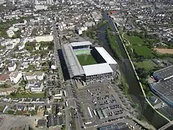Vue aérienne sur le stade de la route de Lorient, aujourd'hui appelé le Roazhon Park, en 2011