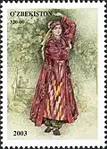 Costume traditionnel féminin ouzbèke sur un timbre paru en 2003.