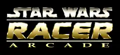 Star Wars: Racer Arcade est inscrit sur trois lignes en lettres or et argent, séparées par deux fine lignes blanches.
