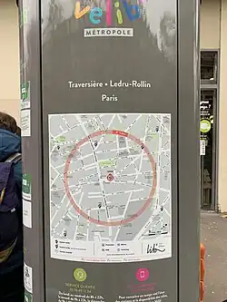 Plan du quartier affiché à la station Vélib’ « Traversière Ledru-Rollin ».