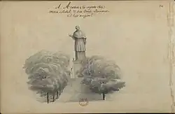 Dessin figurant la statue colossale de Saint Charles Borromée en 1845, par Désiré Monnier.