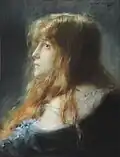 Ce portrait représente le buste d'une jeune femme, nommée Stella par l'artiste, de profil, avec un jeu de clair-obscur.