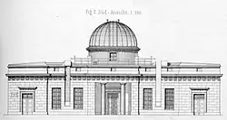 Plan de la façade sud avec son entrée monumentale donnant sur la terrasse d'observation et le jardin