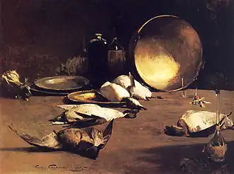 Still Life, Brass Bowl, Ducks and Bottles, 1883