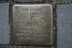 Une pierre d'achoppement pour Hugo Meier-Thur devant l'Université des Beaux-Arts de Hambourg