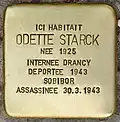 Stolpersteine en hommage à Odette Starck (1925-1943), située devant son dernier domicile au 12 rue Pauline à Fontenay-sous-Bois.