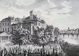Vue de la halle aux poissons (1840).