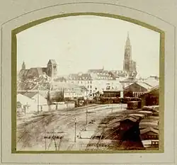 Vue générale de l'ancienne gare de Strasbourg-Ville, en 1869.
